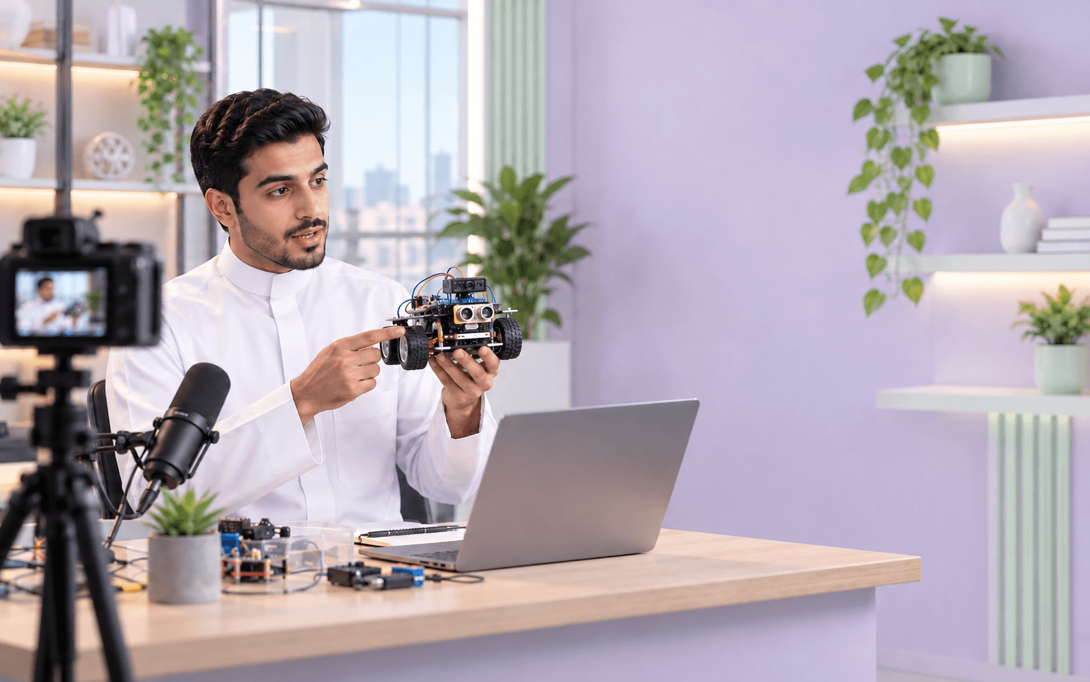 مدرب يشرح تطبيقًا عمليًا أمام الكاميرا
